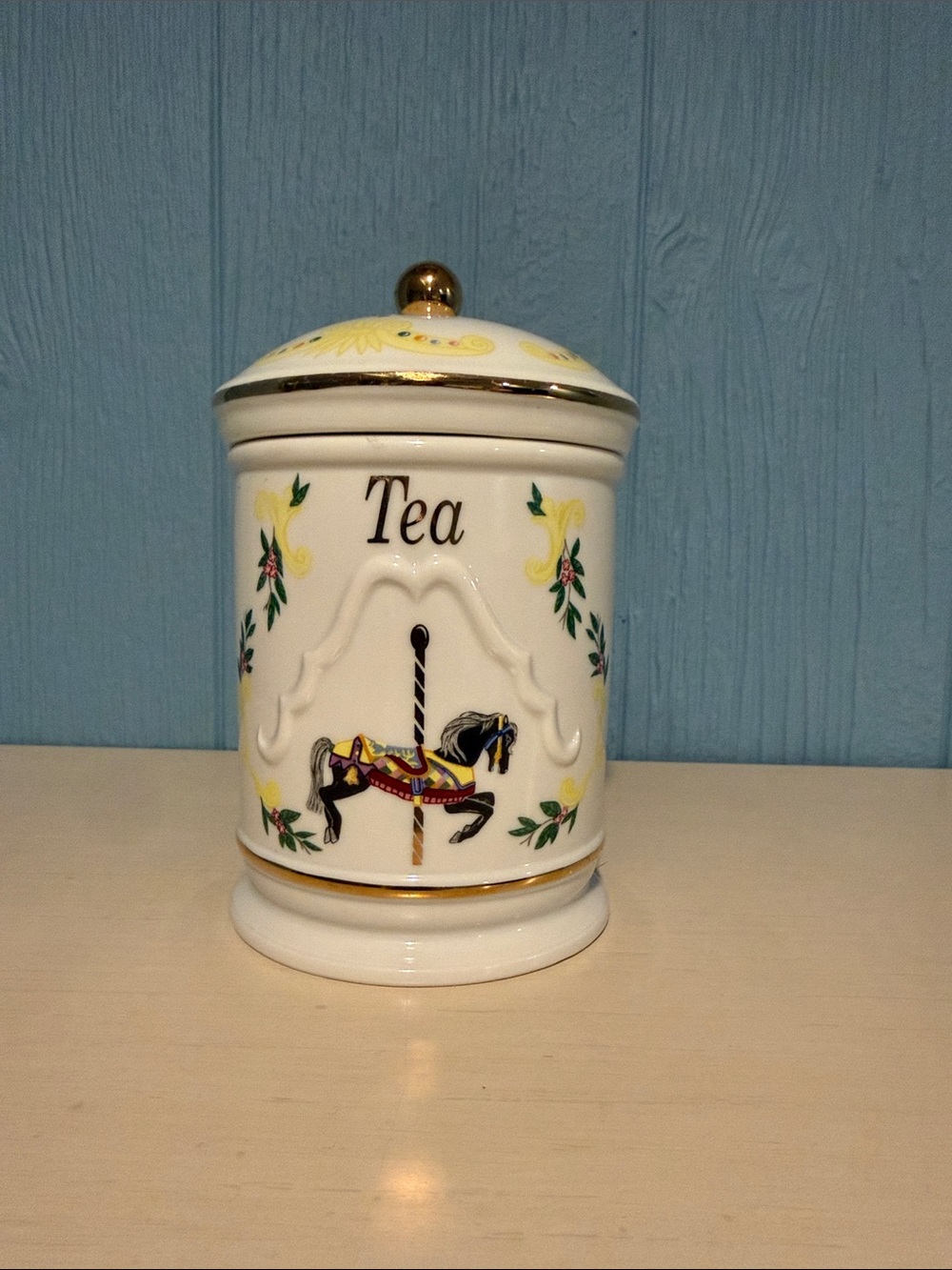 Lenox Vintage Carousel Tea Canister with Lid - Fine Porcelain